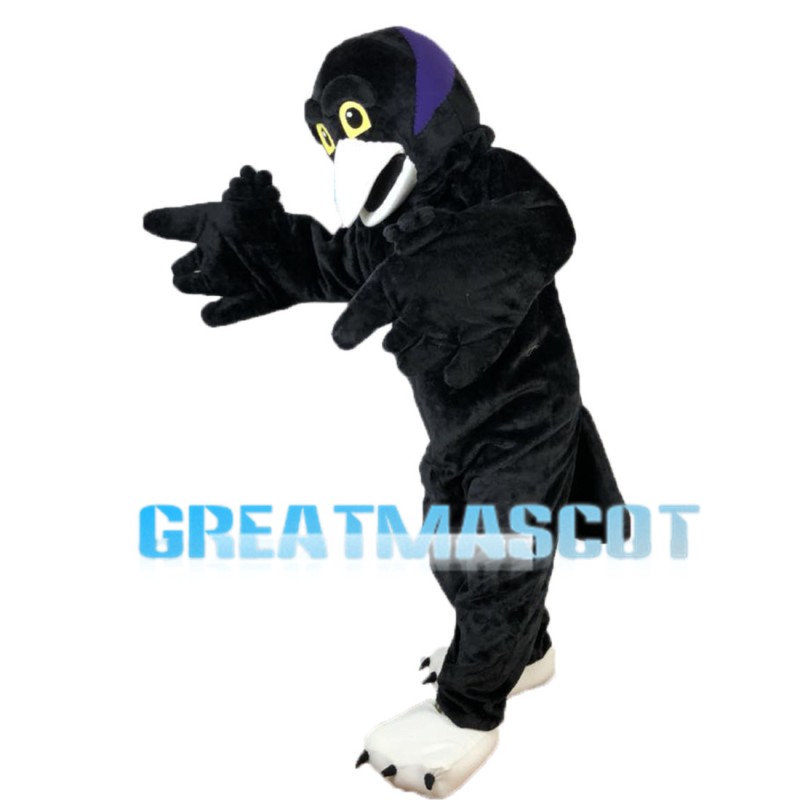 Crow Wearing Purple Clothes Mascot Costume