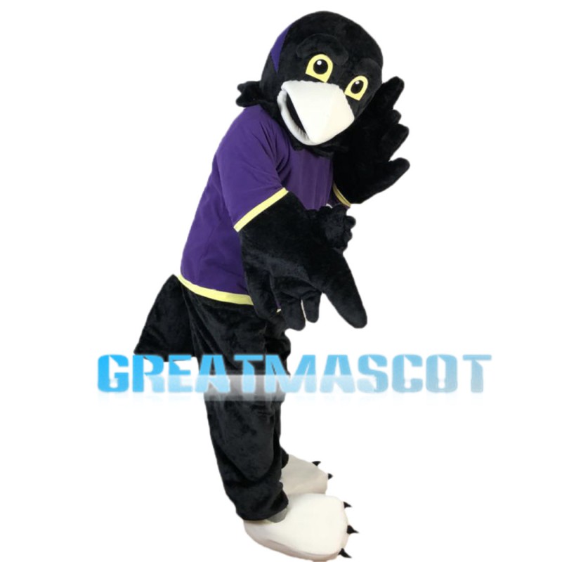 Crow Wearing Purple Clothes Mascot Costume