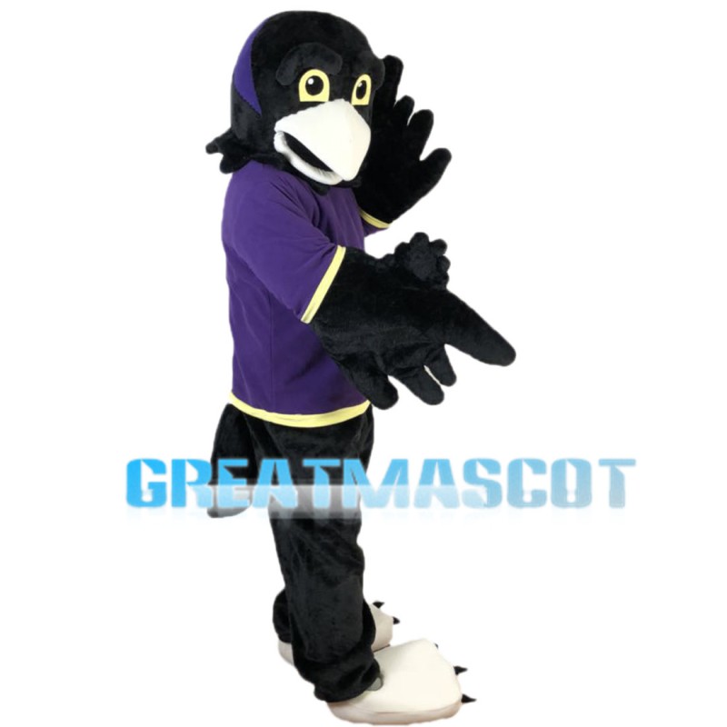 Crow Wearing Purple Clothes Mascot Costume
