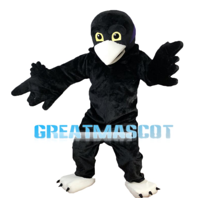 Crow Wearing Purple Clothes Mascot Costume