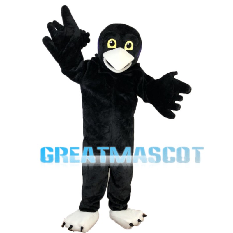 Crow Wearing Purple Clothes Mascot Costume