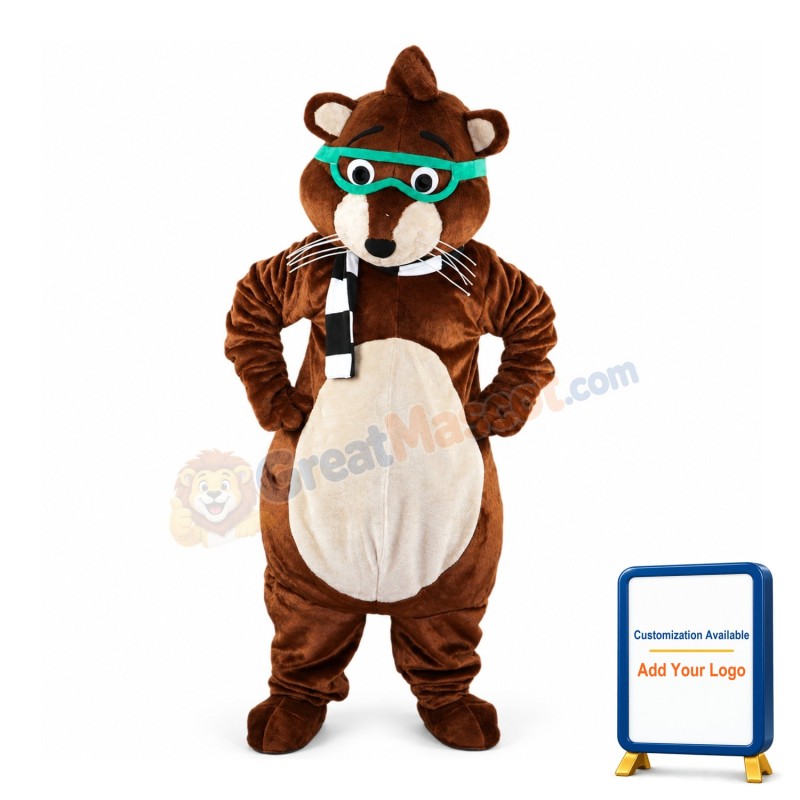 Lovely Raccoon With Green Goggle Mascot Costume