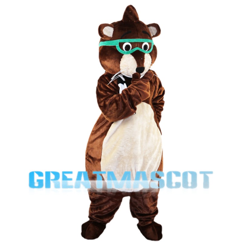 Lovely Raccoon With Green Goggle Mascot Costume