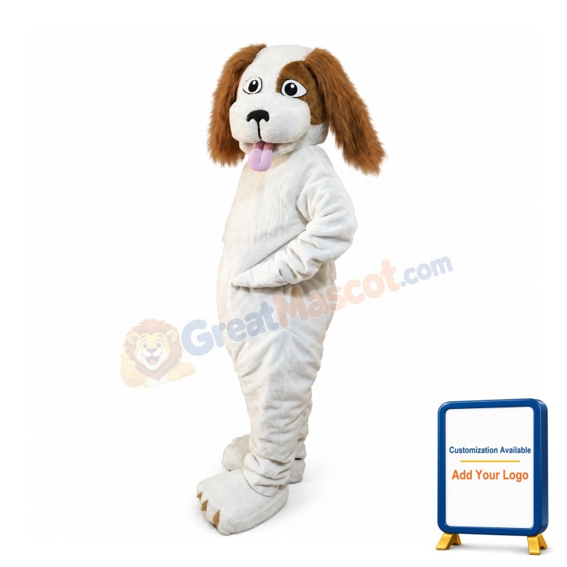 Honest White Dog With Tongue Out Mascot Costume