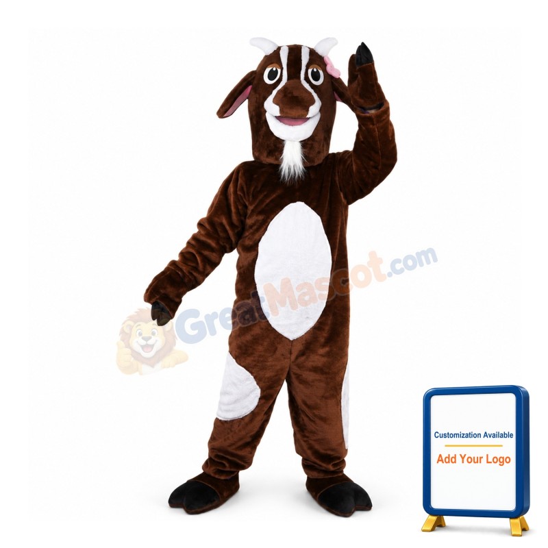 Brown Goat With Pink Flower Mascot Costume