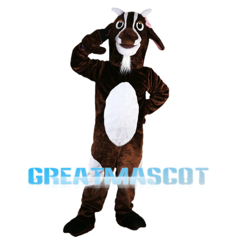 Brown Goat With Pink Flower Mascot Costume