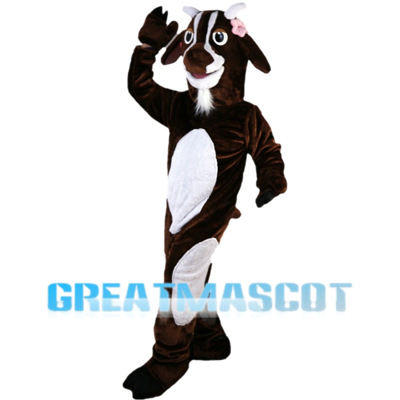 Brown Goat With Pink Flower Mascot Costume