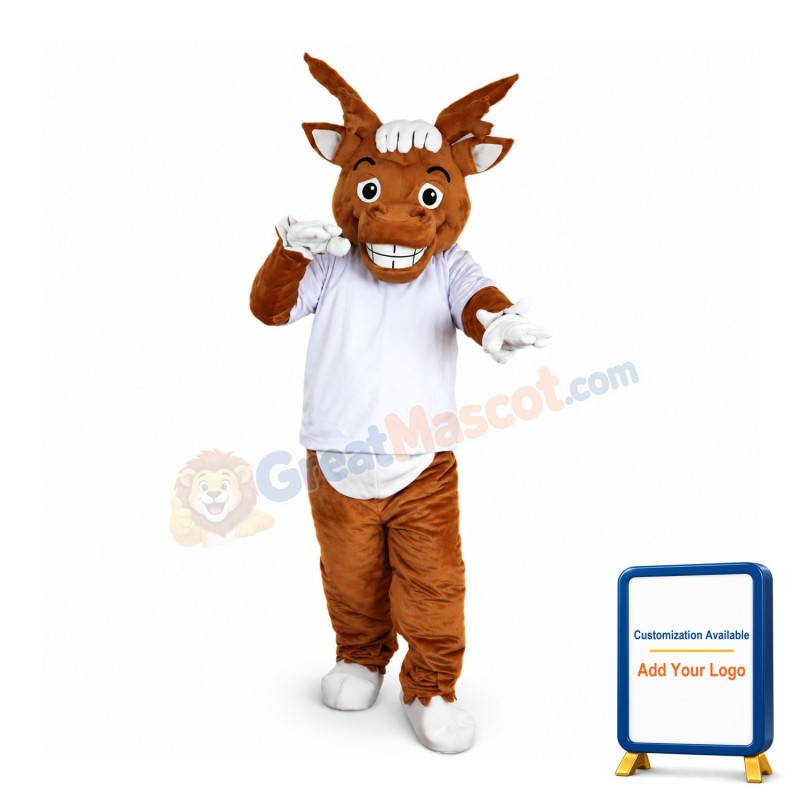 Lively Moose With White Shirt Mascot Costume