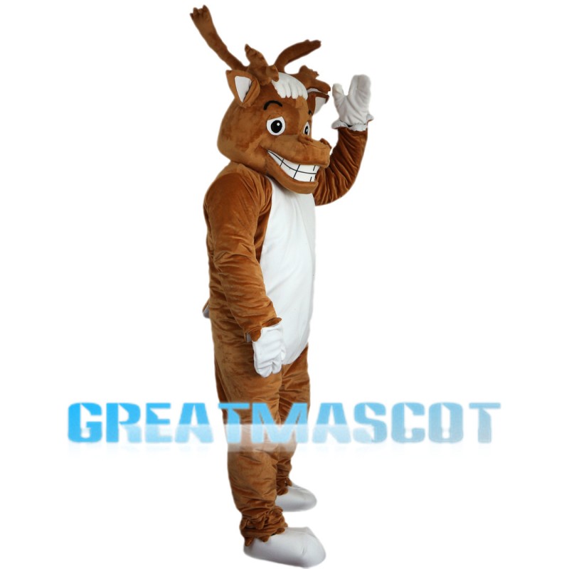 Lively Moose With White Shirt Mascot Costume