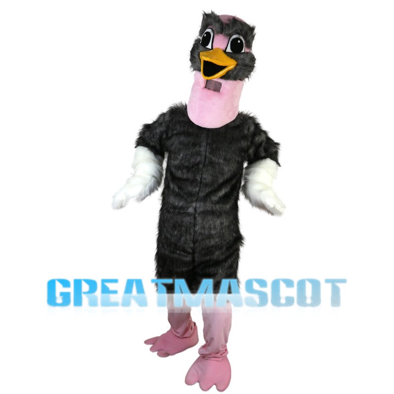 Black Ostrich With Pink Head Mascot Costume