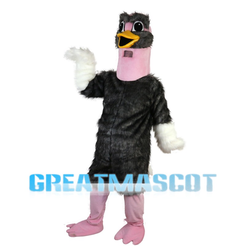 Black Ostrich With Pink Head Mascot Costume