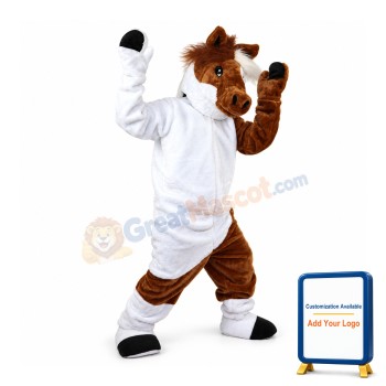 White & Brown Horse Mascot Costume