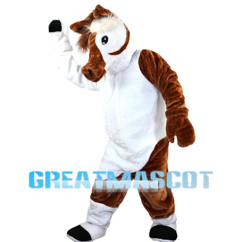 White & Brown Horse Mascot Costume