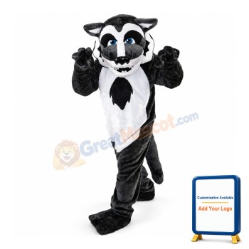 Dark Grey Wolf With Blue Eyes Mascot Costume