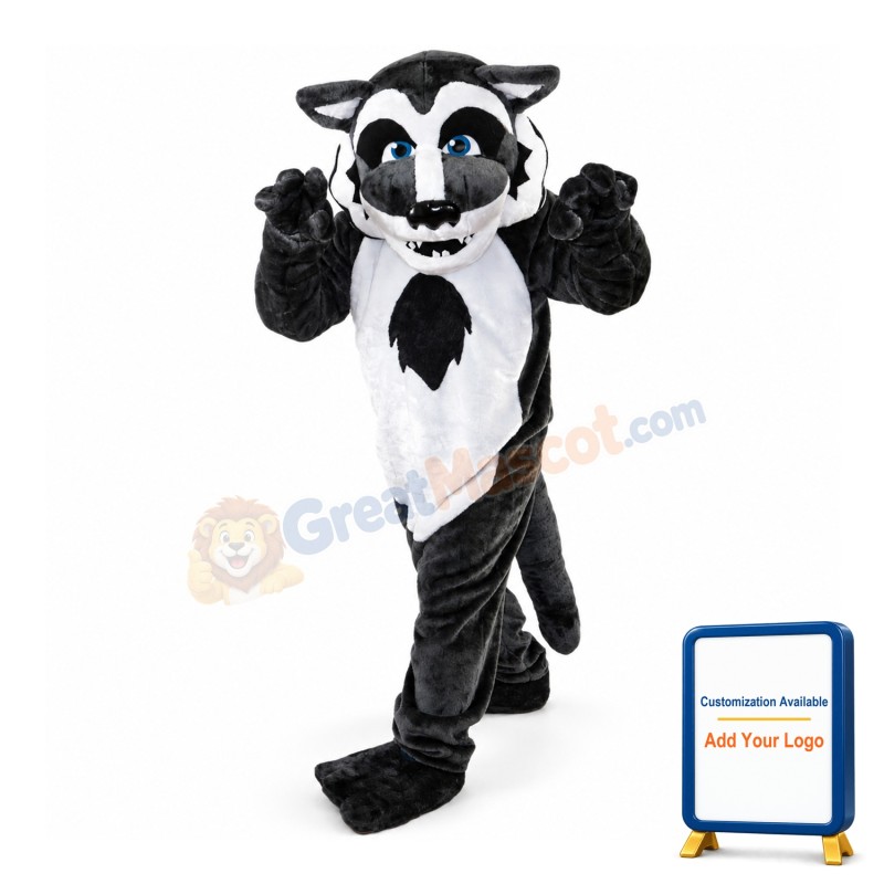 Dark Grey Wolf With Blue Eyes Mascot Costume
