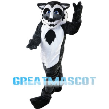 Dark Grey Wolf With Blue Eyes Mascot Costume