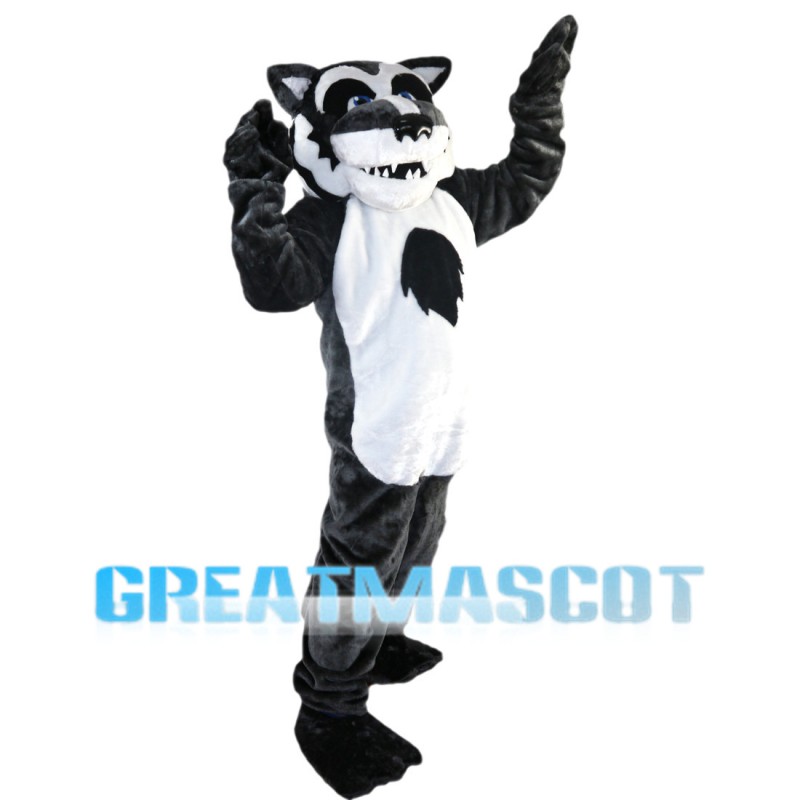 Dark Grey Wolf With Blue Eyes Mascot Costume