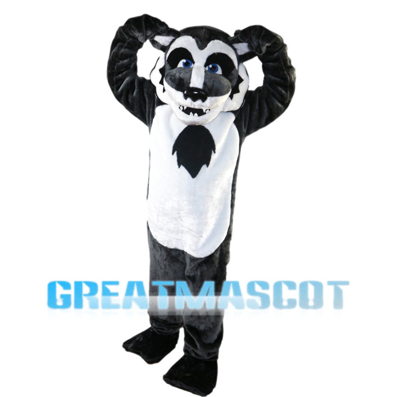 Dark Grey Wolf With Blue Eyes Mascot Costume
