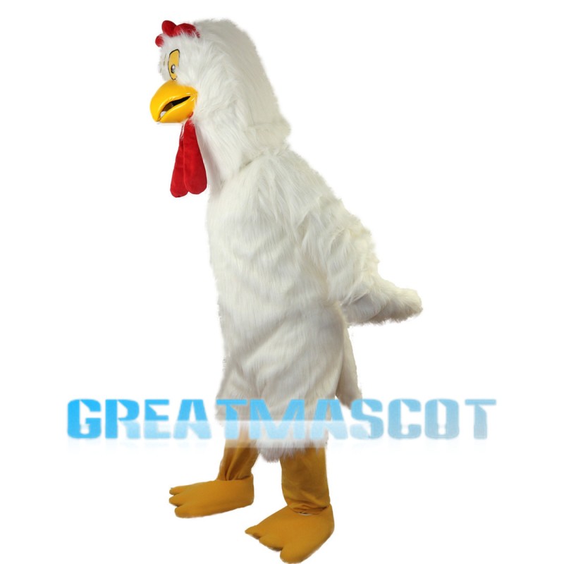 Thinking White Long Fur Chicken Mascot Costume