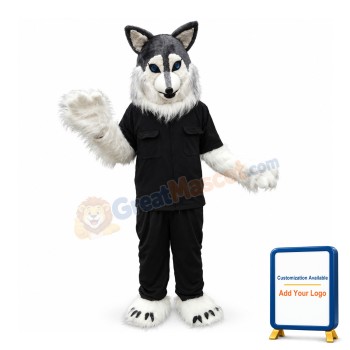 Long Fur White Wolf In Black Set Mascot Costume