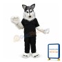 Long Fur White Wolf In Black Set Mascot Costume