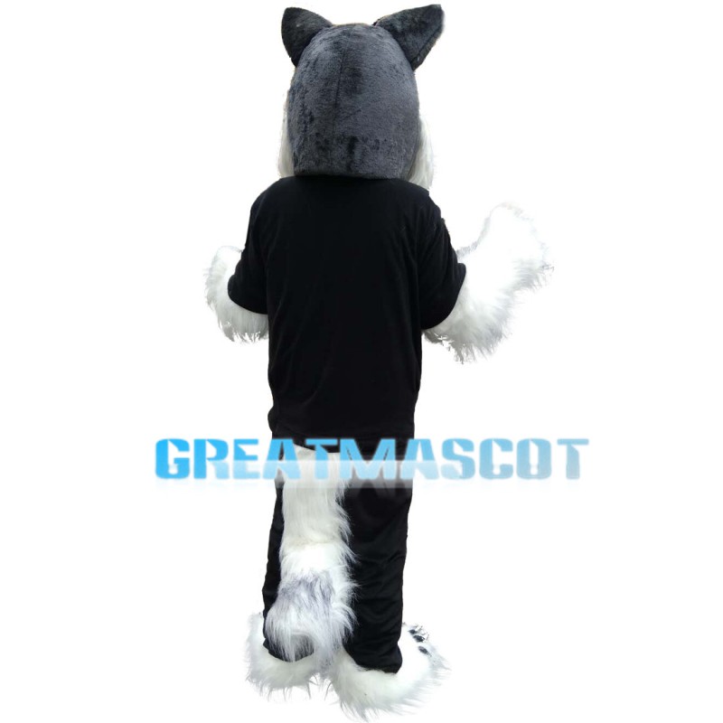 Long Fur White Wolf In Black Set Mascot Costume