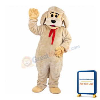 Khaki Dog Wearing Red Scarf Mascot Costume