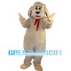 Khaki Dog Wearing Red Scarf Mascot Costume