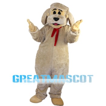 Khaki Dog Wearing Red Scarf Mascot Costume