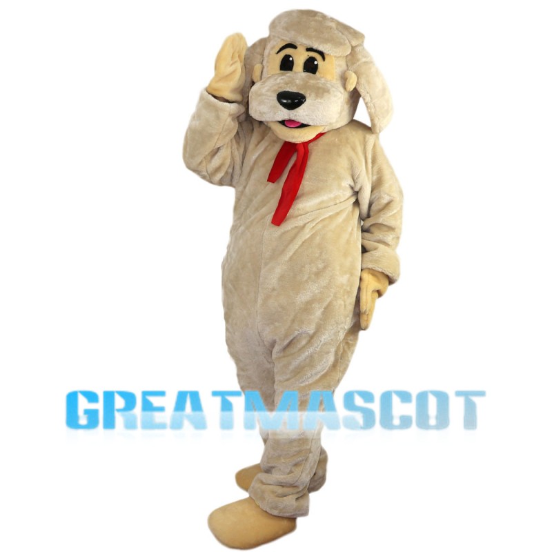 Khaki Dog Wearing Red Scarf Mascot Costume