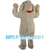 Khaki Dog Wearing Red Scarf Mascot Costume