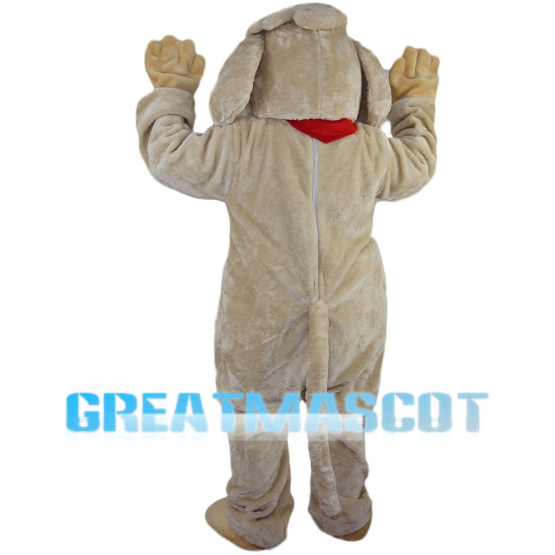 Khaki Dog Wearing Red Scarf Mascot Costume