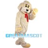 Khaki Dog Wearing Red Scarf Mascot Costume