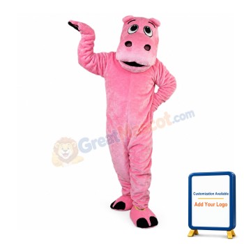 Doubtful Pink Hippo Mascot Costume