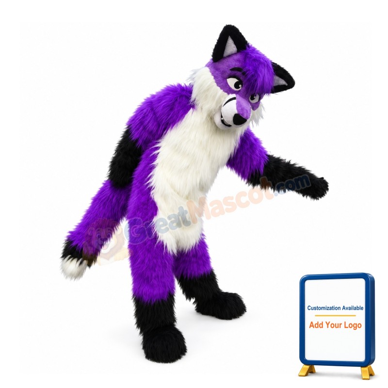 Soft Furry Purple & White Wolf Mascot Costume