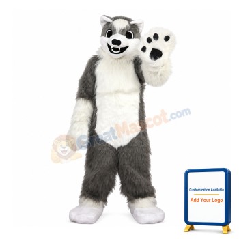 Hairy Grey & White Wolf Mascot Costume