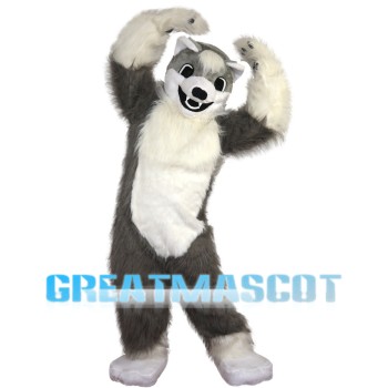 Hairy Grey & White Wolf Mascot Costume