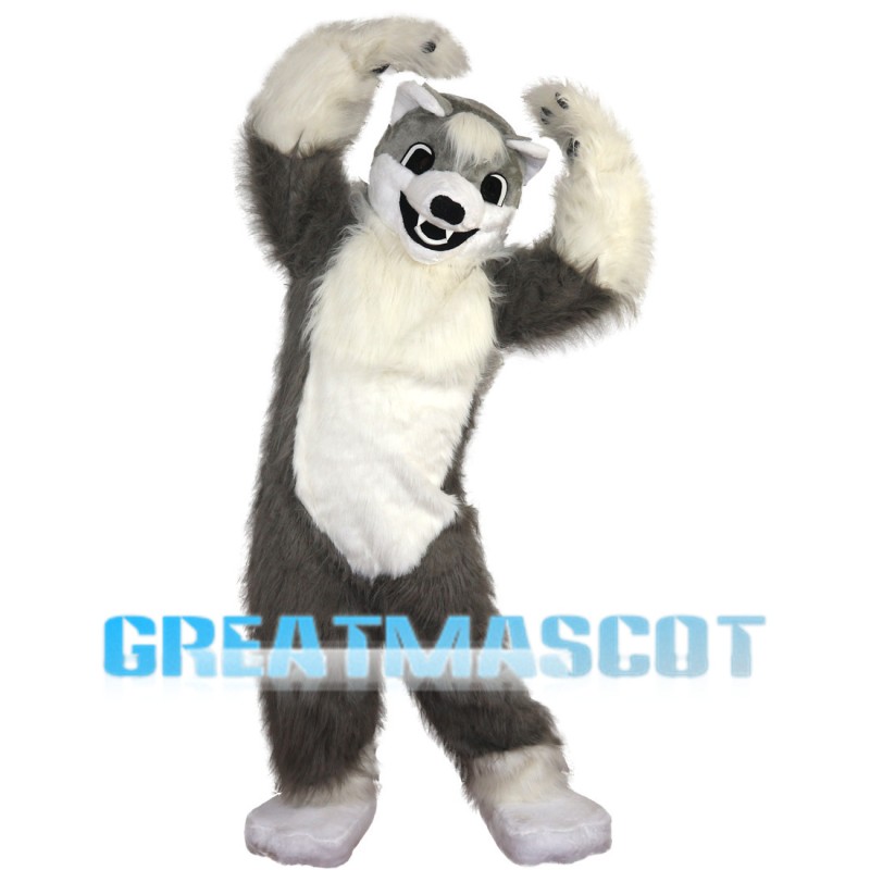 Hairy Grey & White Wolf Mascot Costume