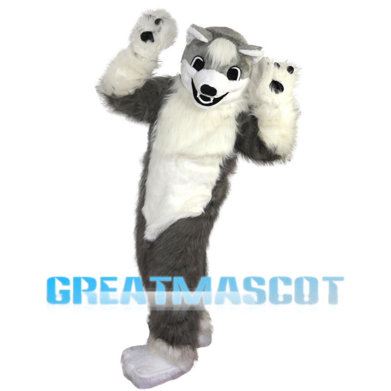 Hairy Grey & White Wolf Mascot Costume