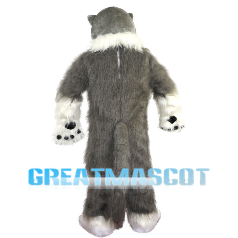 Hairy Grey & White Wolf Mascot Costume