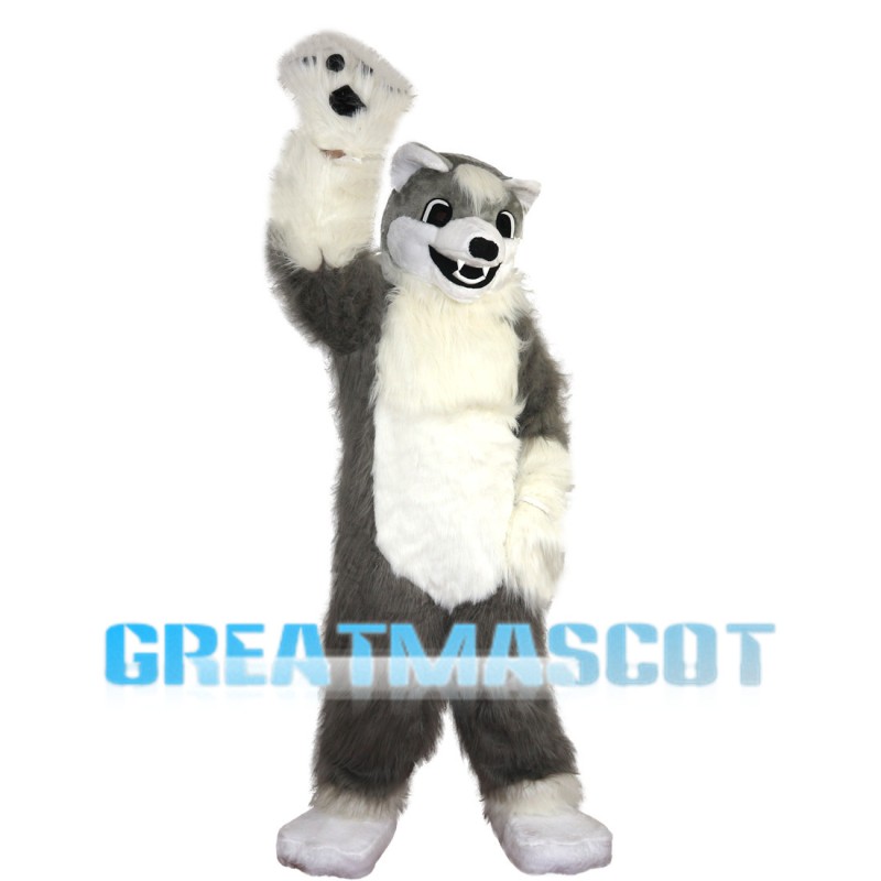 Hairy Grey & White Wolf Mascot Costume