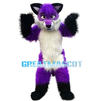 Soft Furry Purple & White Wolf Mascot Costume
