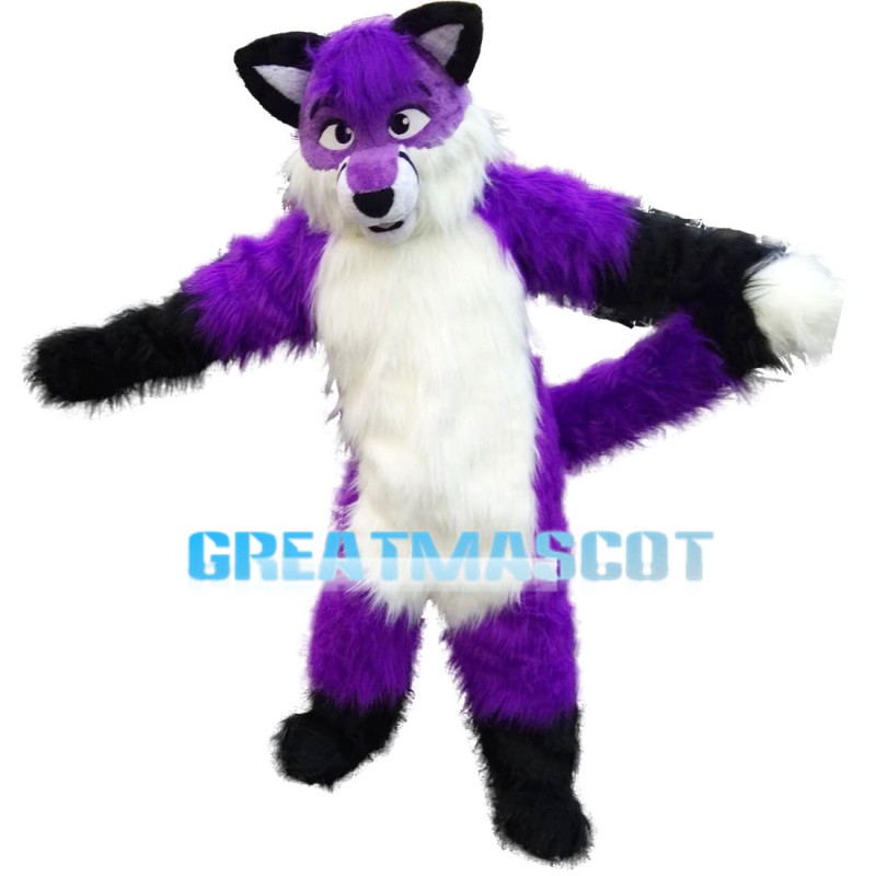 Soft Furry Purple & White Wolf Mascot Costume