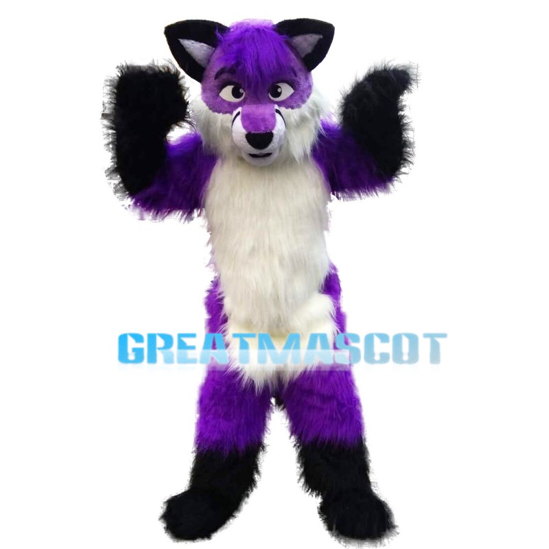 Soft Furry Purple & White Wolf Mascot Costume