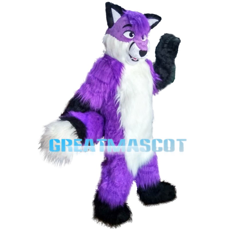 Soft Furry Purple & White Wolf Mascot Costume