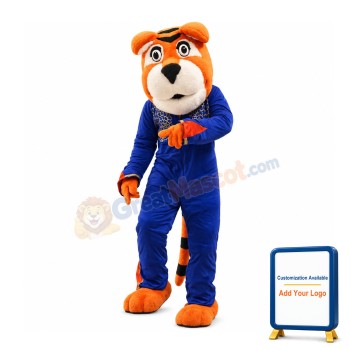 Honest Tiger In Blue Coat Mascot Costume