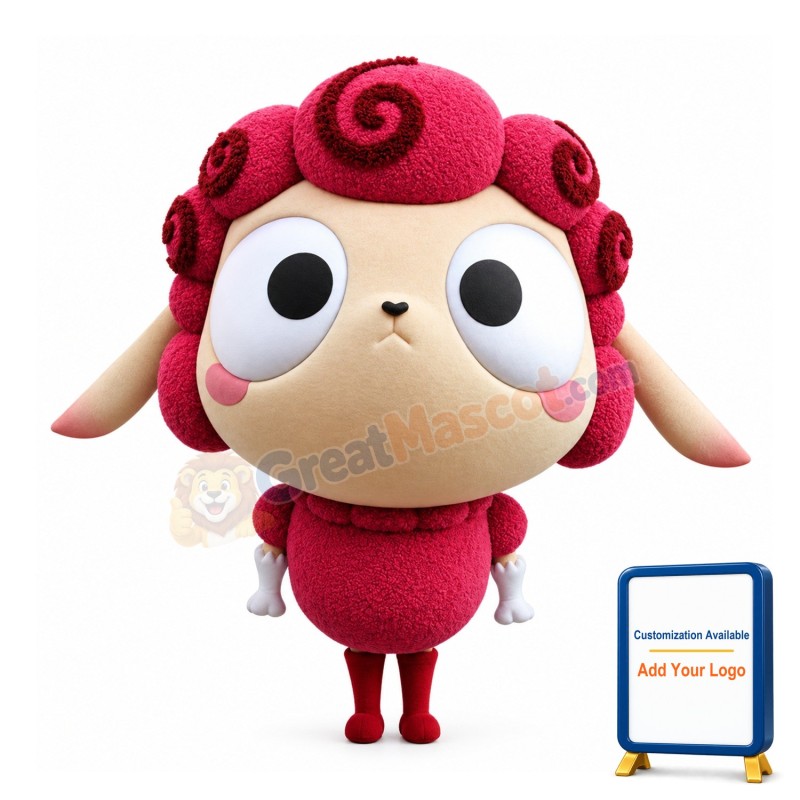 So Cute Red Sheep With Big Head Mascot Costume