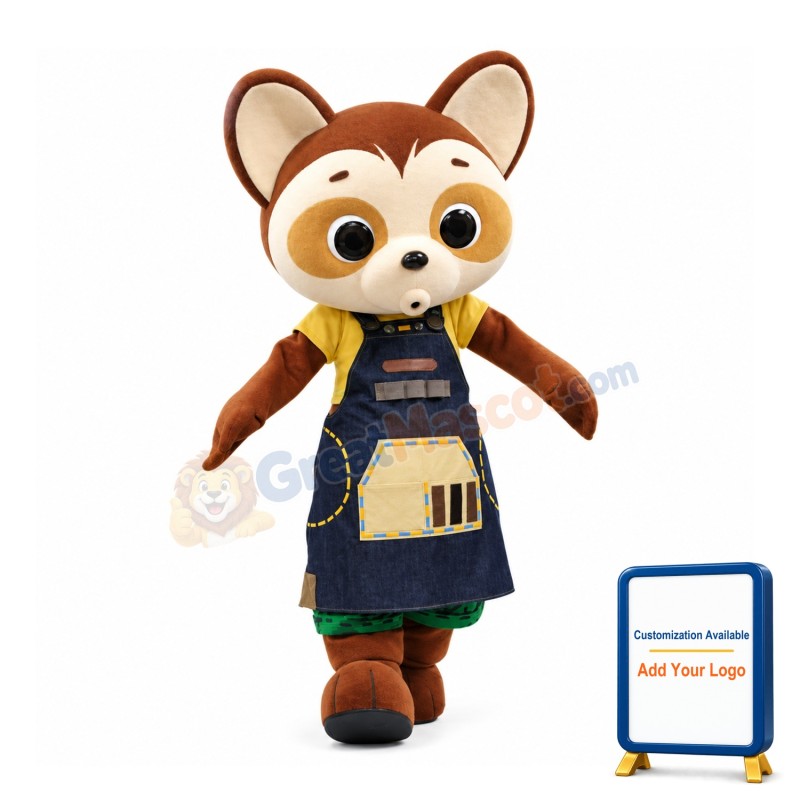 Brown Raccoon With Apron Mascot Costume