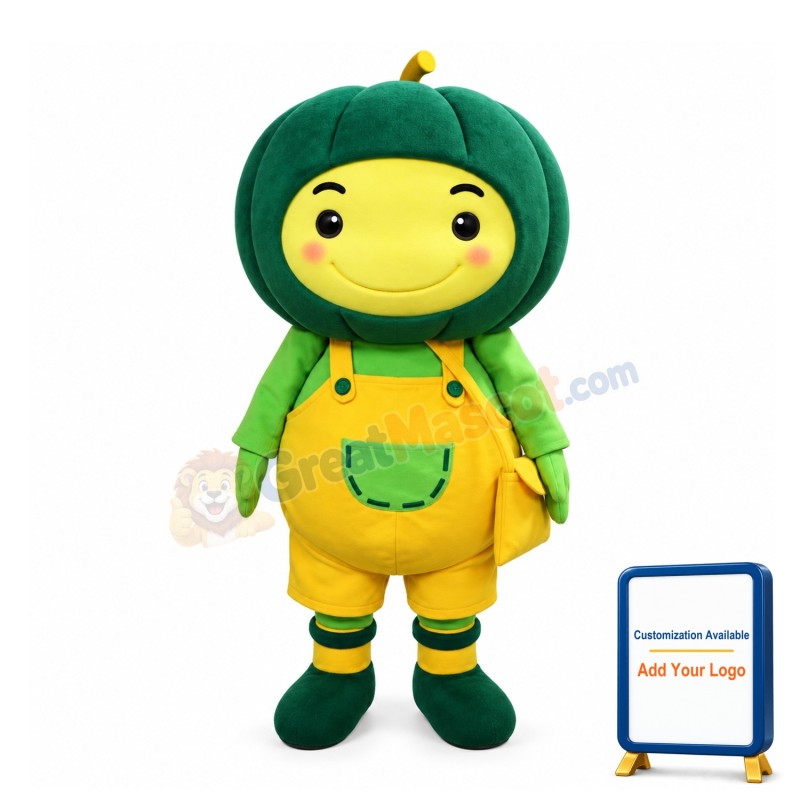 Green Pumpkin Baby Carrying Yellow Bag Mascot Costume