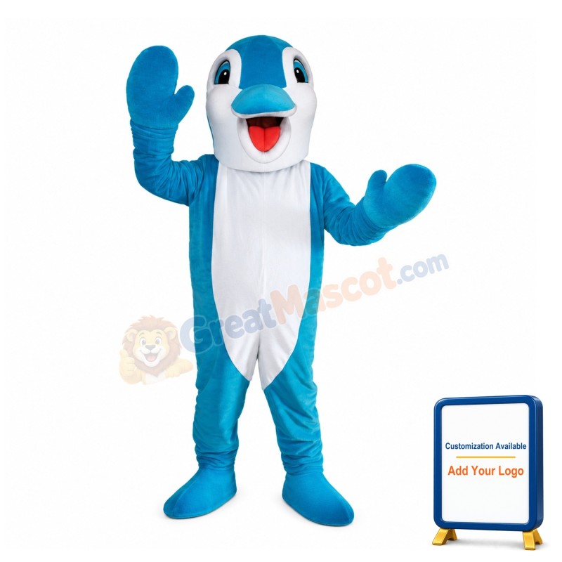 Standing Blue Dolphin Mascot Costume